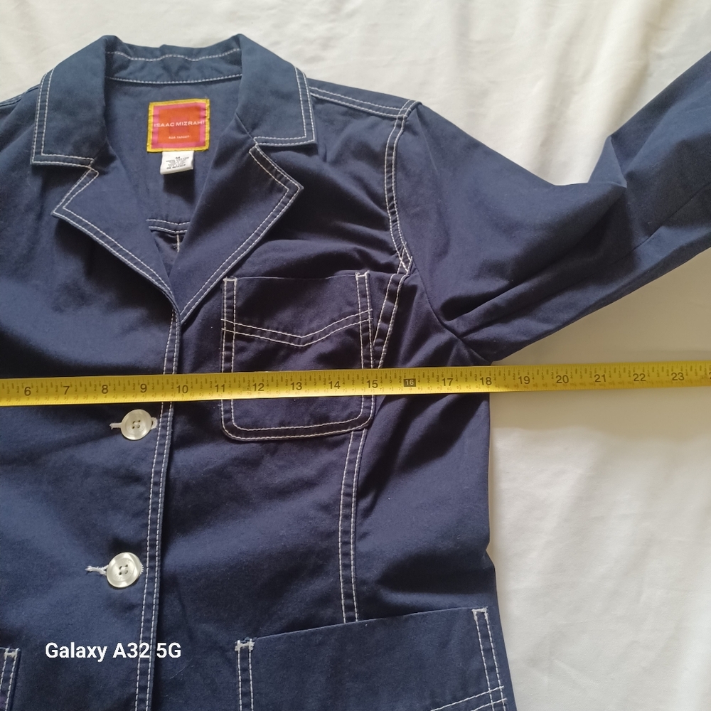 Isaac Mizrahi Women Size M Dark Blue Blazer Jackets with Contrast Stitching - Picture 11 of 12